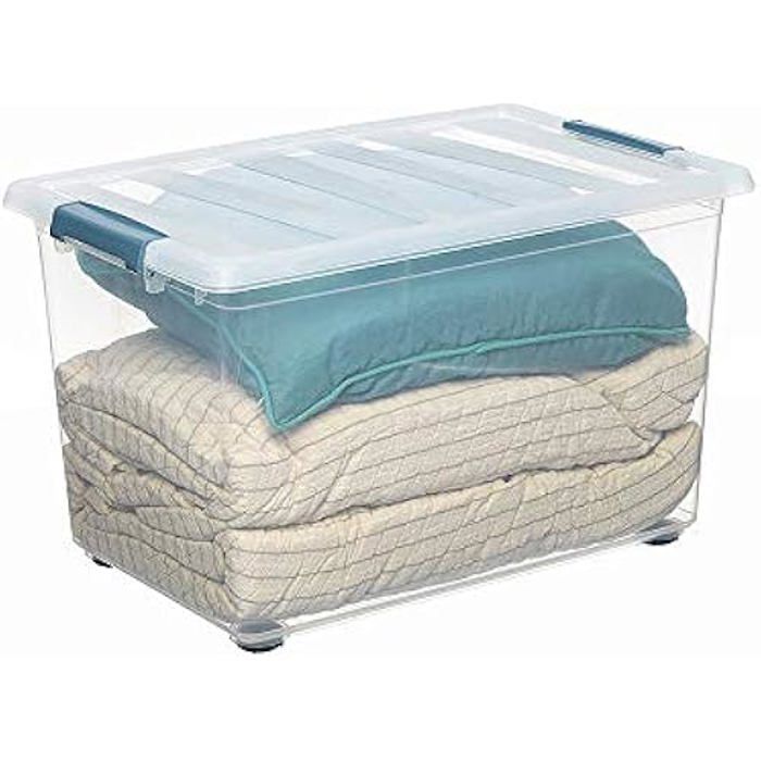 Pudełko do przechowywania - DOMOPAK LIVING - Katla - Przezroczyste - 57 L - Ergonomiczne kółka