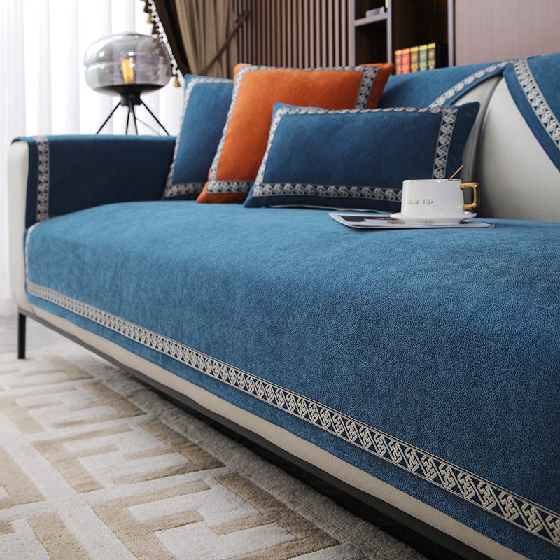 Light Luxury High-Grade Sofa Seat Cushion Four Seasons Universal Towel Cotton Fabrics Linen Cover Solid Color Full Covered Cover Summer Non-Slip