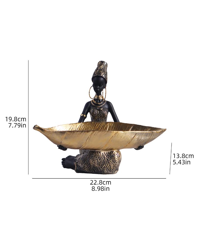 Africká dívka držící talíř socha, Domácí a kancelářská dekorativní úložná ozdoba, Vintage sběratelské řemeslo Stolní dekor