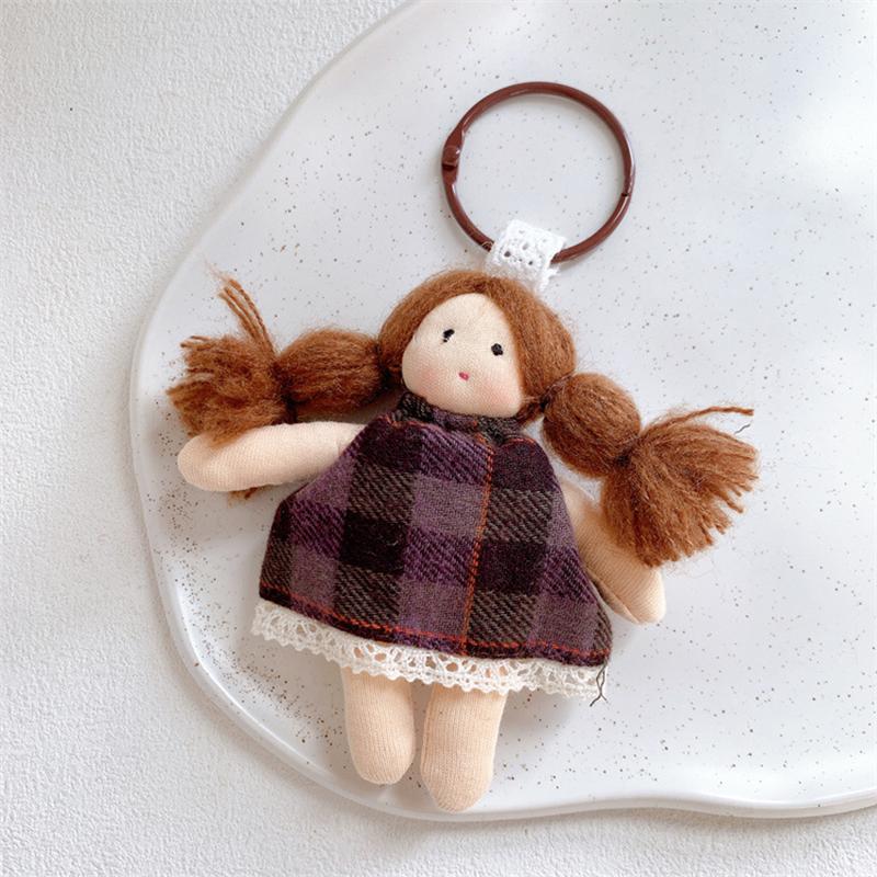Cute Cartoon Doll In Floral Dress Keychain For Woman Girls Pendant Bag Decor Braid Accessory Fabric Toy Keyring Decoration