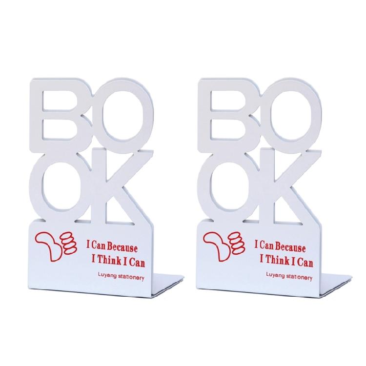 

2Pcs Hollowed Letter Metal Bookends for Shelves Hollow Metal Book Ends Decorative Book Support for Office Library School білий