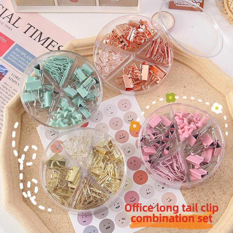 Office Supply Set - Binder Clips Paper Clips & Push Pins Combo with Storage Box for Desk Organization