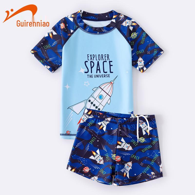 

Guirenniao Раздельный купальник с коротким рукавом для мальчиков для средних и старших детей - Летняя и термальная купальная одежда Size 8 (Height 95-110cm)