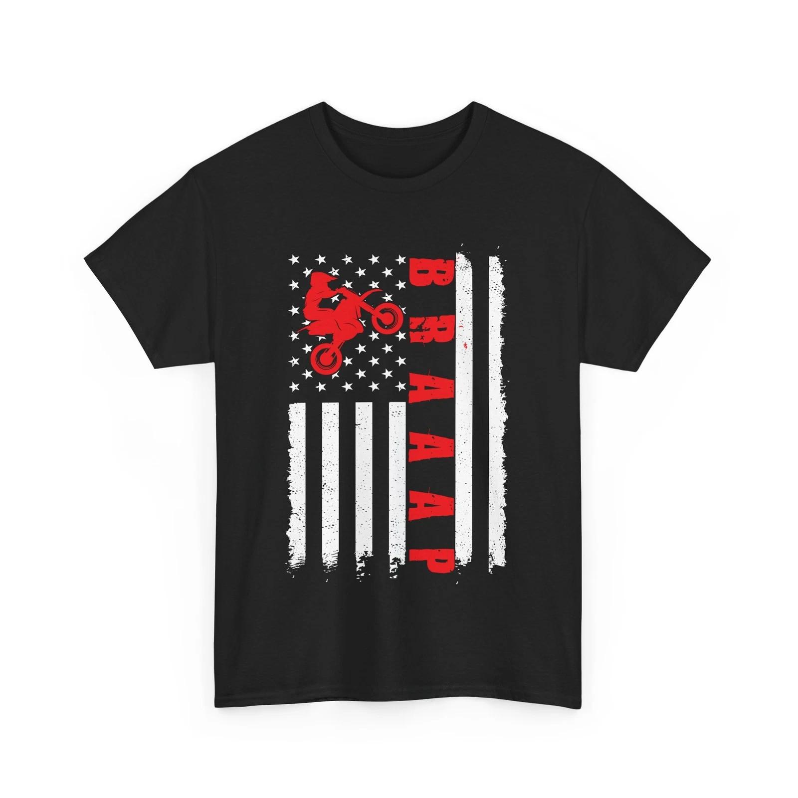 USA Flag Biker Shirt, Braaap Motocross Lovers Bike Riding Fans T-shirt S
