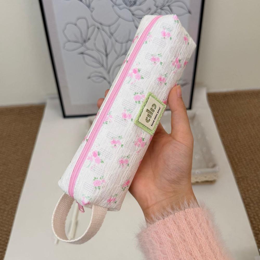 Korean Style Small Flower Print Pencil Case Large Capacity Pencil Pouch Pen Box Home Use