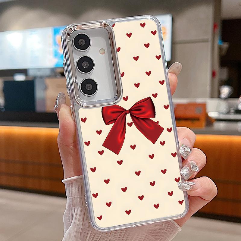 Cute Cartoon Bowknots Print Case For Samsung S26 S25 Ultra S24 FE S23 Plus S22 S21 A15 A16 A17 A35 A36 A37 A54 A55 A56 A57 5G Plating Lens Soft Cover