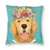 Golden Retriever Dog Flower Crown Square Pillowcase Polyester Linen Velvet Pattern Zip Decor Sofa Cushion Cover