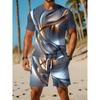 Casual Athletic Set Breathable Outdoor Leisure Men'S Round Neck T-Shirt And Shorts Set Summer Digital Print Print Outfit Men Adult