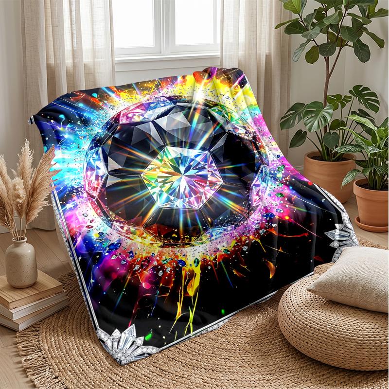 Diamond Soccer Ball Art Blanket Personalized Name Flannel Blanket Soft Cozy Plush Throw for Sofa Bed Lightweight Home Decor
