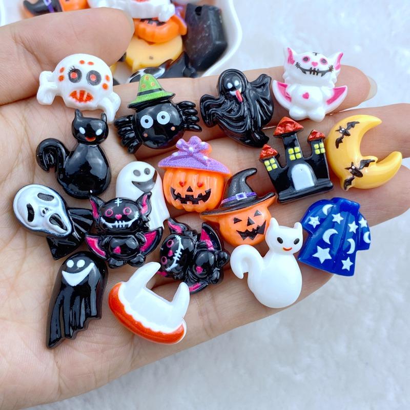 20Pcs New Cute Resin Mini Little Halloween Collection Series Flat Back Manicure Parts Embellishments For Hair Bows Accessories