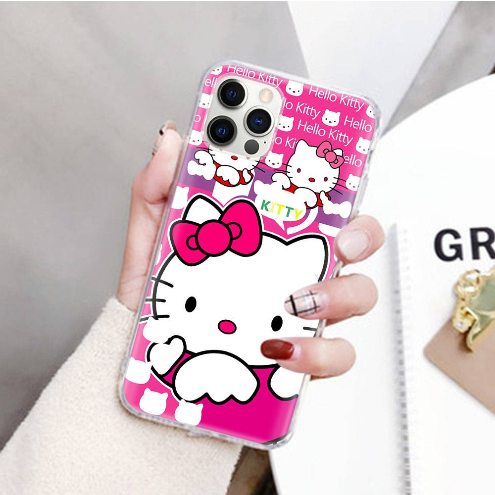 JZ23 Hello Kitty Transparent Case for Samsung A04 A14 A23 M33 M53 Realme 10 9 C35 C55 VIVO Y02 X80 Infinix Hot 30 Note 11 Tecno Spark 8P Pro