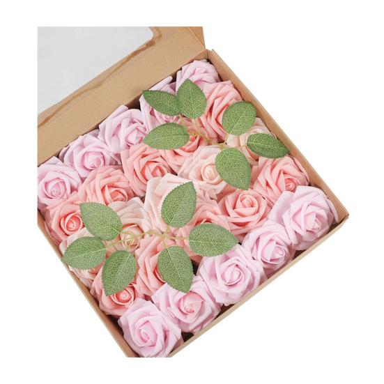 

25 Pcs Artificial Rose Flower with Long Stem Real Touch Faux Silk Rose Bouquet for Wedding Party Table Centerpieces Festival 1 Set