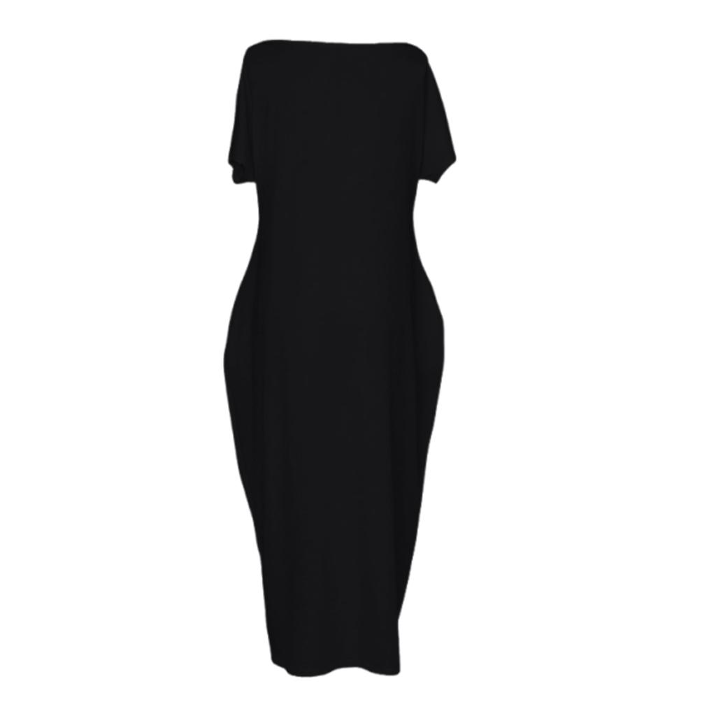 Women's Fashion Color Short-Sleeved Long Casual Dress