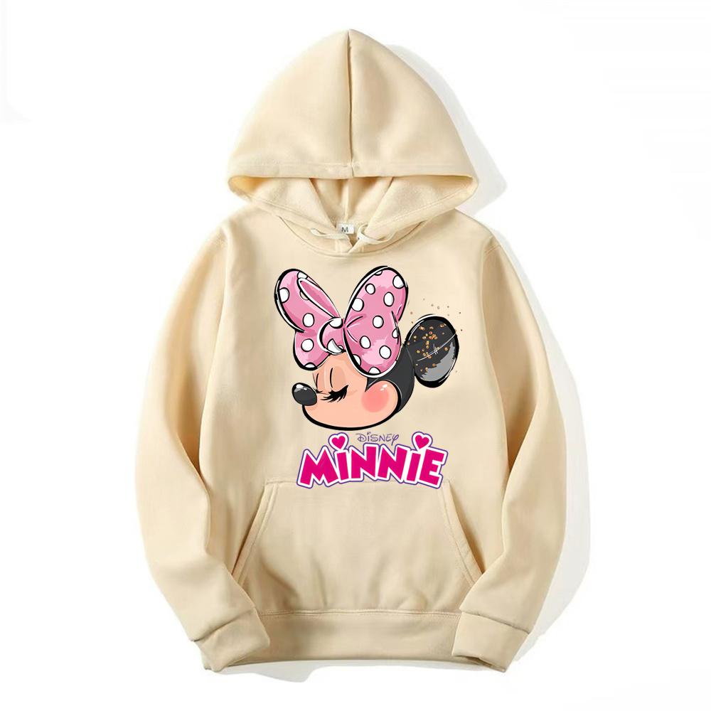 2024 New Disney Minnie Mouse Cartoon Anime Women Pullover Tops Spring Autumn Lady Casual Sweatshirt Pink Couple Hoodie Clothes