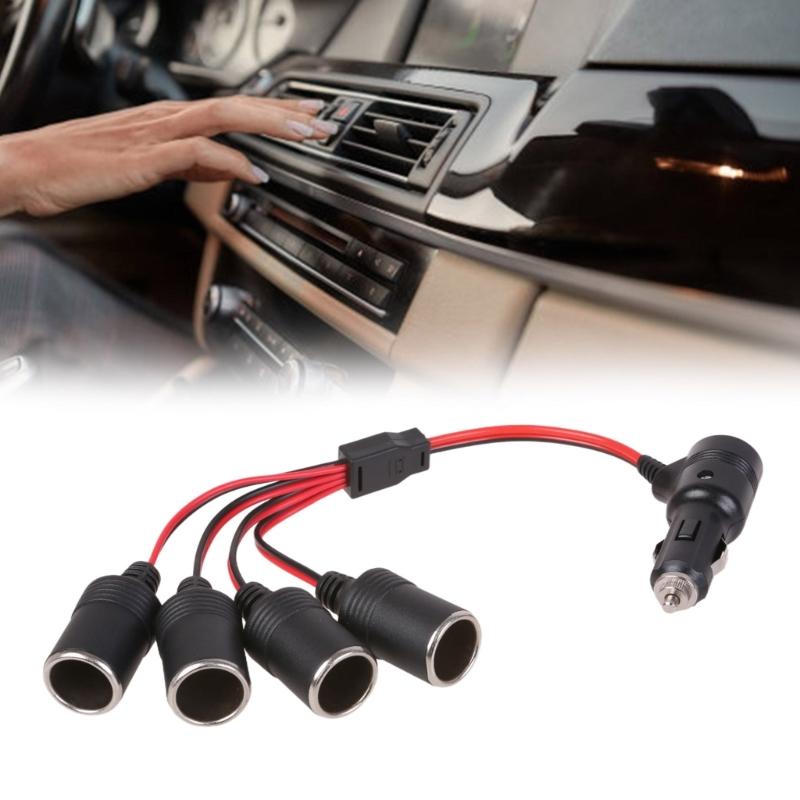 12V-24V Car Cigarettes Lighter Splitter Adapter Cable Cord with Power Switching Button 1 Male To 2/4/3 Female Socket
