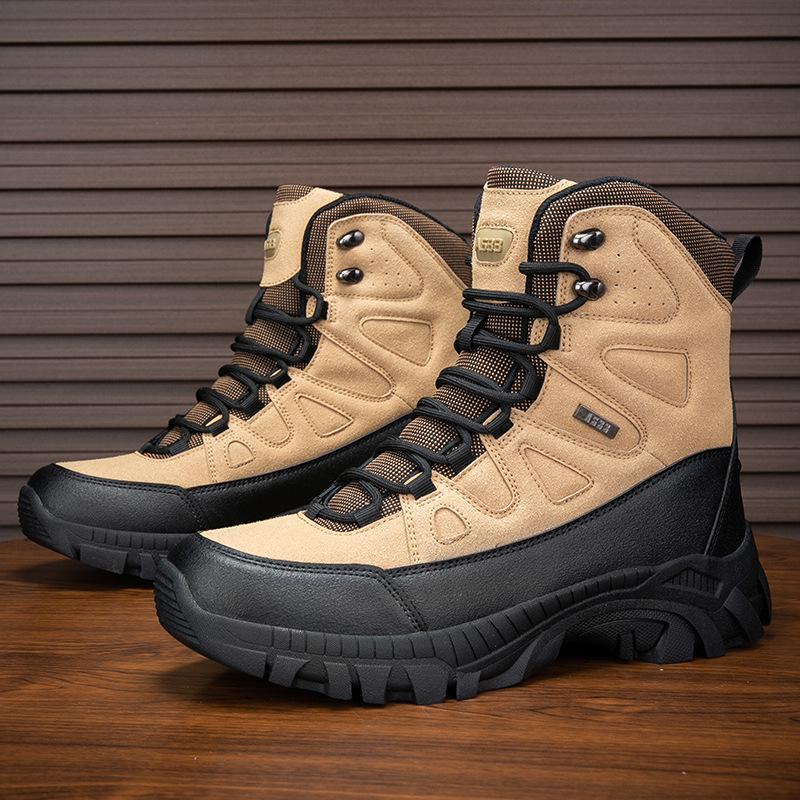 

2025 Men s Plus Size Combat & Hiking Boots - Mid-High Top Outdoor Military Style 43 хаки