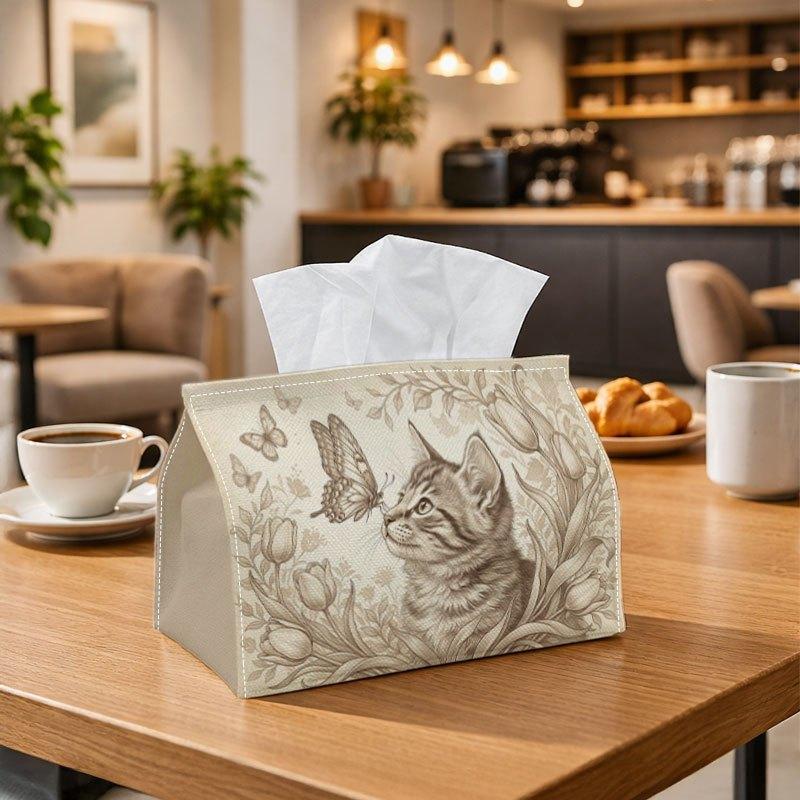 1pc Vintage Classic Tissue Box Multifunctional, Cat Butterfly Ornament Suitable for Home, Parties, And Car Decoration. This Decorative Tissue Paper Or