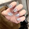 Press On Nail Short Square Fake Nail with Butterfly Cats Eye Designs Glues On Nail Glossy False Nail Artificial Nail