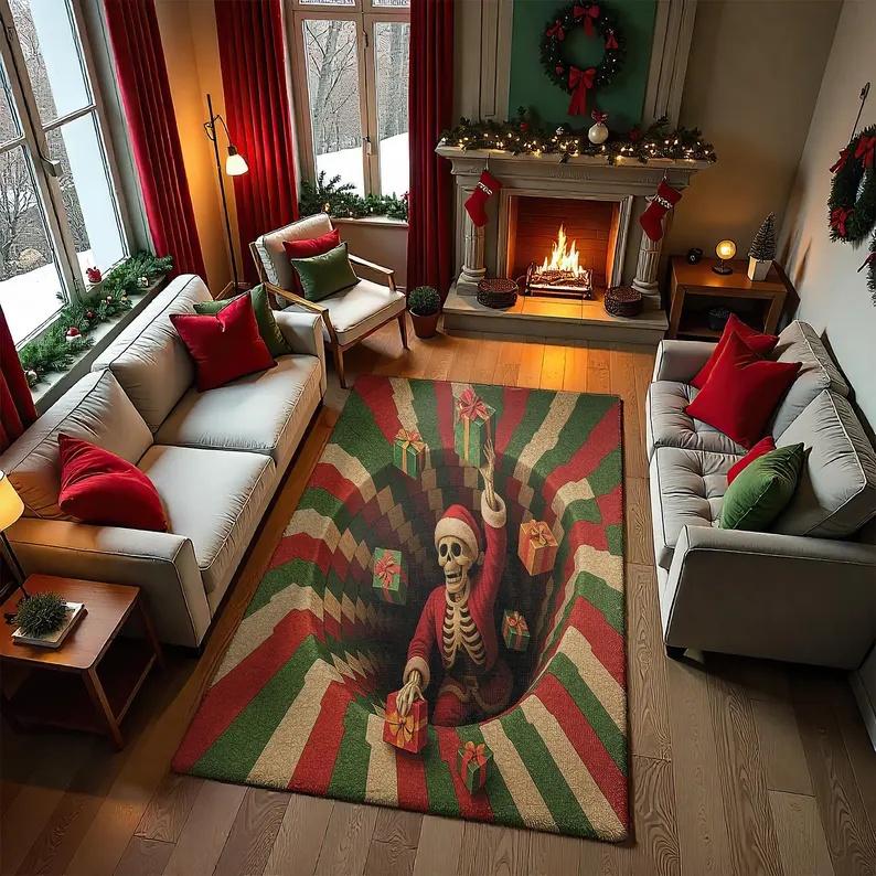 

Christmas Rug with Golden Snowflake and Gifts Carpet Festive Holiday Red Area Carpet, Seasonal Winter Decorative Floor Mat 40X60cm
