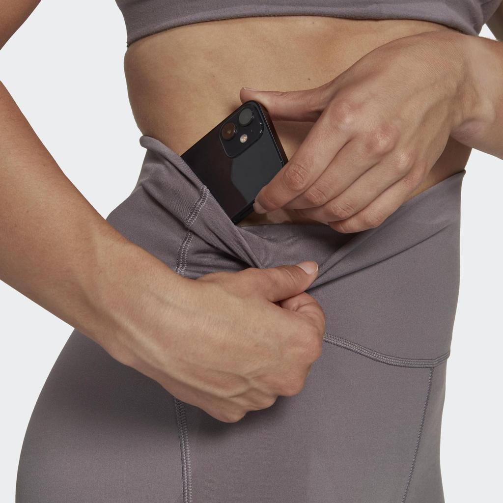 Adidas Solid Color High Waist Slim Fit Flared Fitness Pants Women Pants Gray HK6547