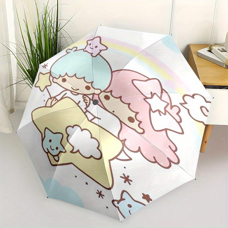 1pc Sanrio Rainbow Little twin stars Cartoon Umbrella, Portable 3-Fold Compact Umbrella, Suitable for Camping, Hiking and Travel, Ideal Easter Birthda