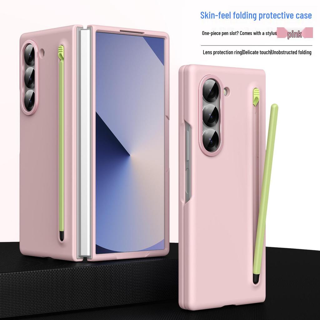Samsung Z Fold7/6 Case: Cross-border Compatible, Folding Screen, Pure Color, Skin-Feel Design with Stylus Holder