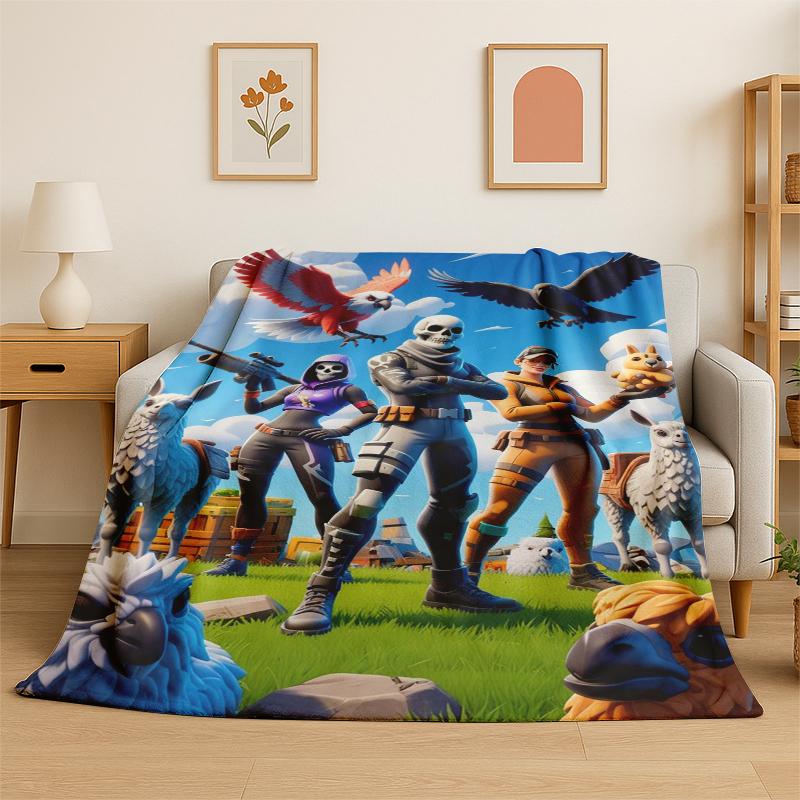 Cartoon F-Fortnite Game Gamer Flannel Blanket Soft Warm Throw Blanket for Bedroom Living Room Bed Travel Camping Picnic Gift