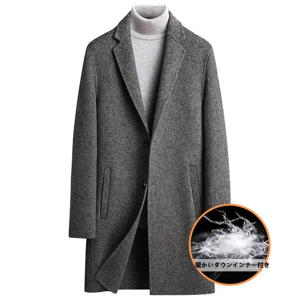 JINLUN Wool Long Business Coat with Down Warm and Men's Coat, Inner, Cold-Resistant Outerwear, Thick, Formal, Casual, Autumn/Winter
