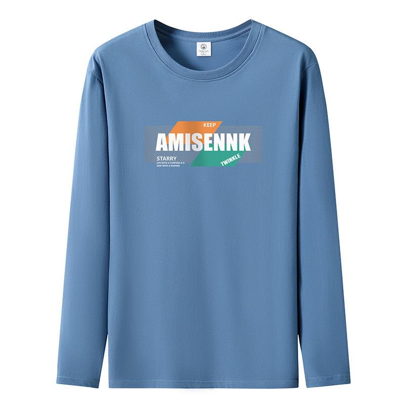 S-5XL Mens Long Sleeved T-Shirt Pure Cotton Man Big Size Crew Neck Sweatshirt