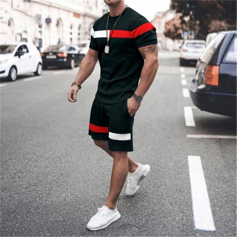 Summer Men's Leisure Sports Jogging T-shirt Shorts Personality Fashion Simple Men's Oversized Size Two-piece Set