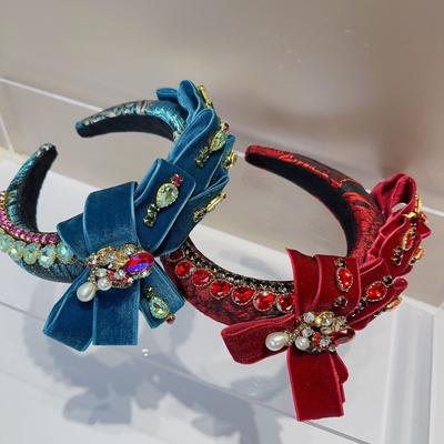 Luxury Full Diamond Velvet Ribbon Headbands Fashion Hair Accessories Female Baroque Sponge Headband Hair Hoop Headwear Women