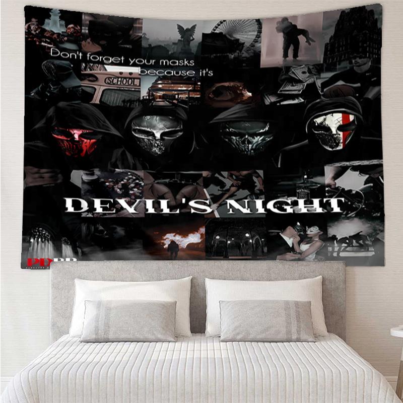 Devil's Night Tapestry for Bedroom Aesthetic Classroom Tapestries Wall Hanging for Living Room Dorm Office,Ideal Creative Gift