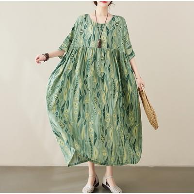 DIMANAF Neu 2026 Sommer Strand Damen Übergröße Dame Langes Kleid Locker Übergröße Maxi Blumendruck Baumwolle