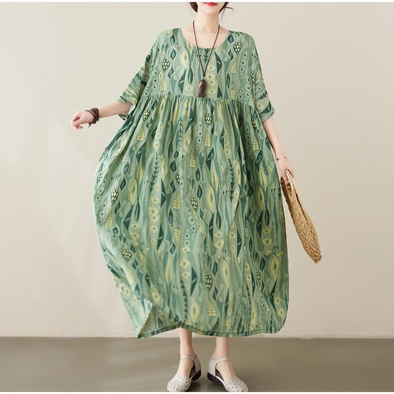 DIMANAF New 2026 Summer Beach Women Plus Size Lady Long Dress Loose Oversize Maxi Floral Print Cotton