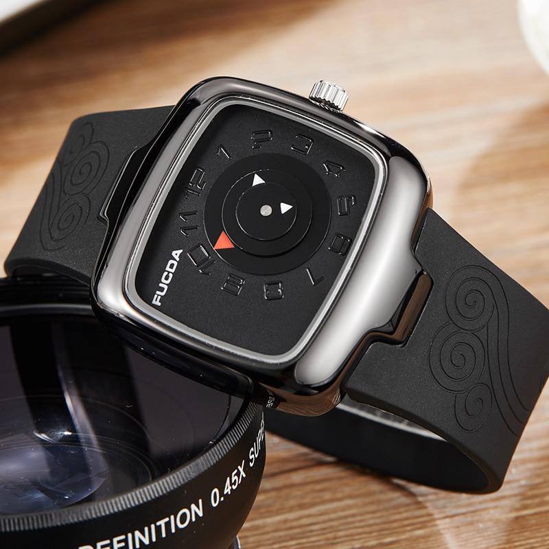 Giradischi dal Design Unico Orologio da Polso Quadrato Bianco Nero al Quarzo da Uomo Orologio da Polso da Uomo Codice Ora Creativo Orologio con Cinturino in Gomma Orologio da Uomo Gioiello Unico