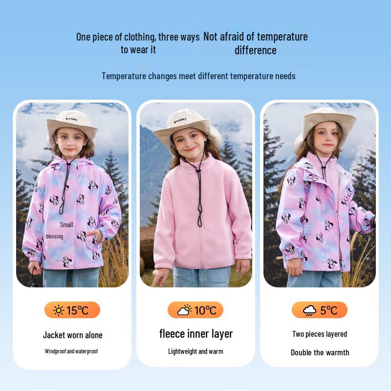 Disney Girls' 3-in-1 Windproof Waterproof Jacket