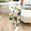 Women Plus Size White Cartoon Construction Vehicle Printed Drawstring Waist Jogger Pants Side Pockets Cuffed Ankle