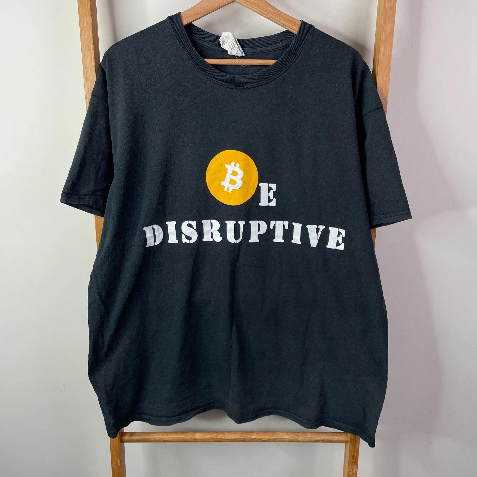 

Bitcoin Be Disruptive Shirt Mens Large Black Graphic Print Short Sleeve 4XL