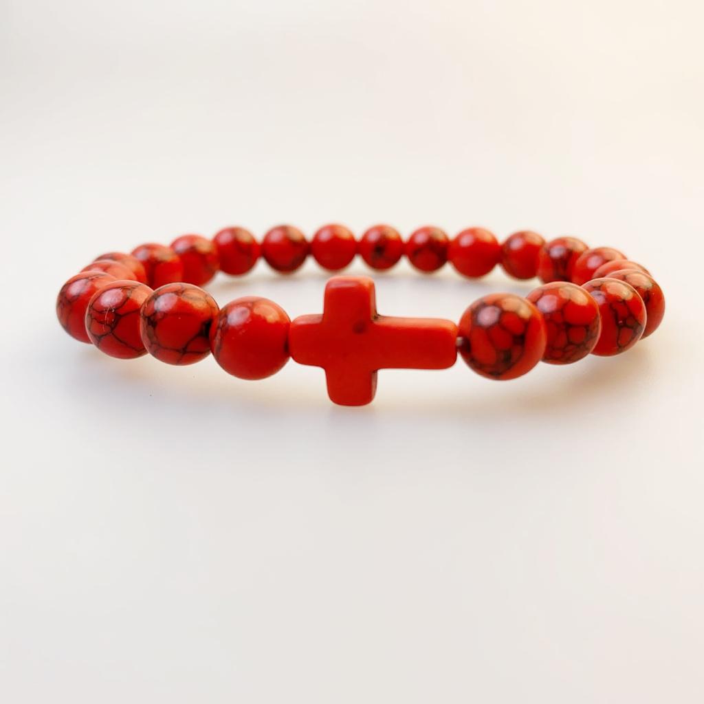 1pz Braccialetto alla Moda Semplice e Versatile con Perline a Croce per Ruota d'Auto, Vetro, Metallo