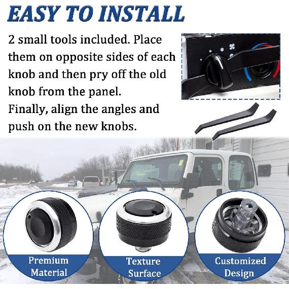 TOPTALL Stylish AC Knobs Compatible with 1999-2006 Jeep Wrangler Accessories, 3PCS A/C Climate Control Switch Button Heater Blower Temperature Fan