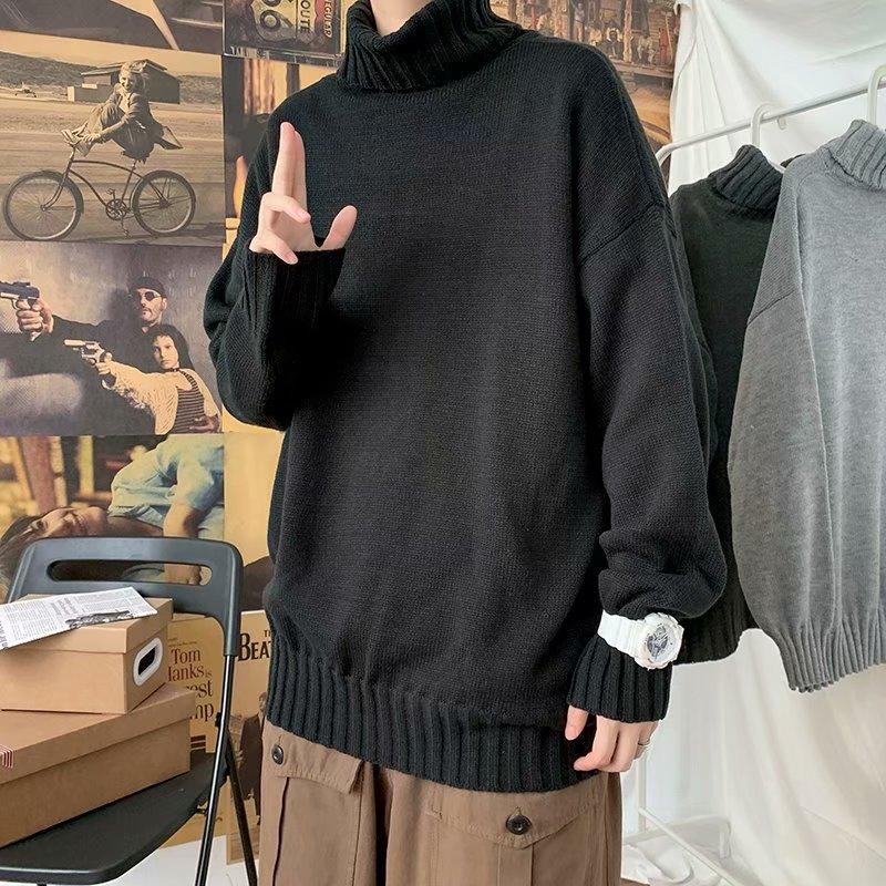 Turtleneck Sweater Men's Autumn and Winter Lazy Wind Loose Solid Color Knitted Sweater Ins Trendy Brand High Street Japanese Large Size Coat