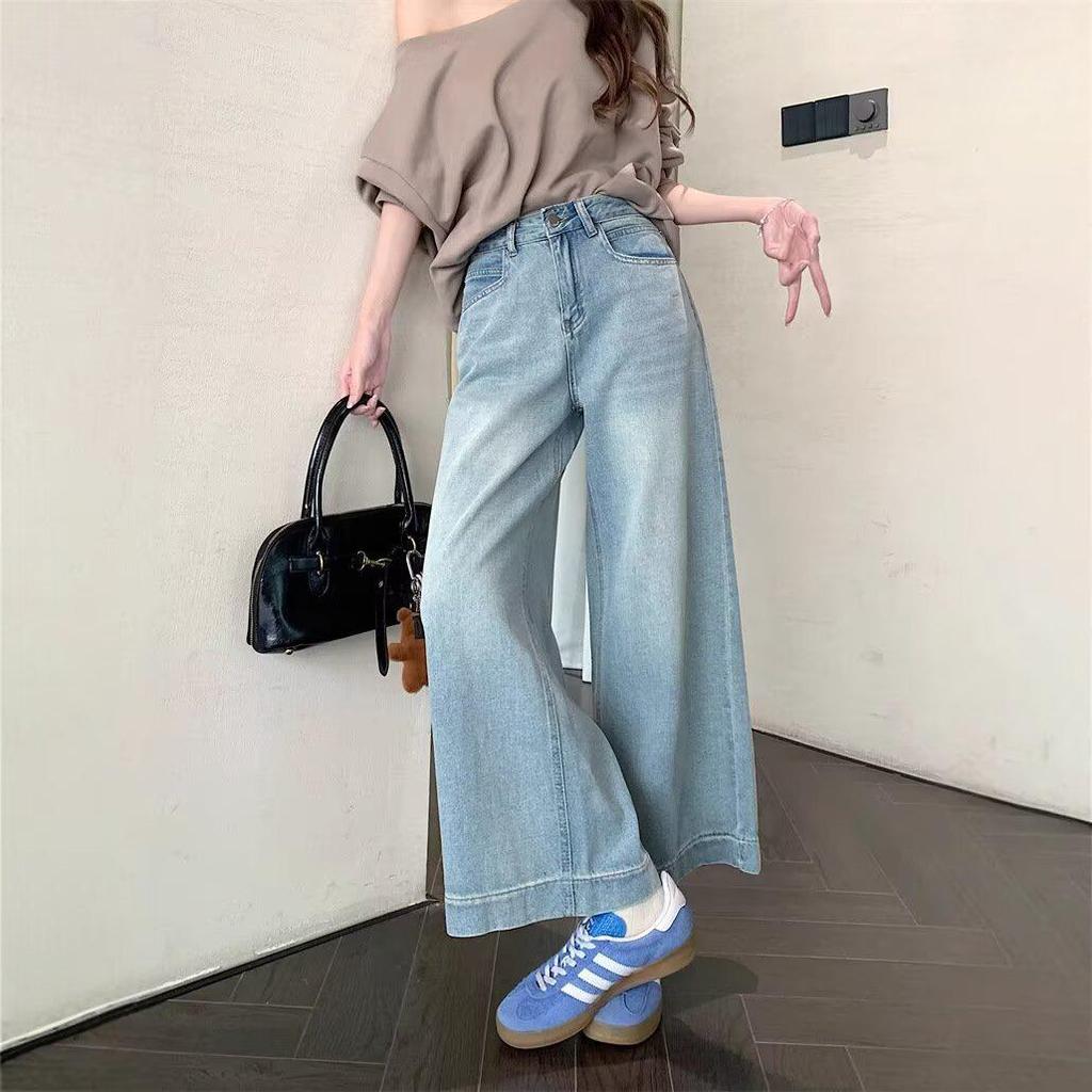 Women's Light Wide-Leg Jeans, 2025 Spring/Autumn Slimming Drapey Petite, Nine-Point Straight-Leg Pants