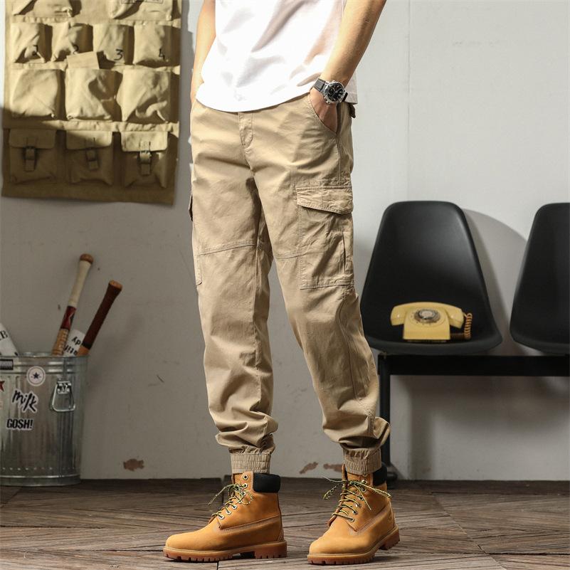 New Hong Kong Style Loose Large Size Work Pants for Men's Trendy Teenagers Tied Feet Nine-point Men's Casual Pants