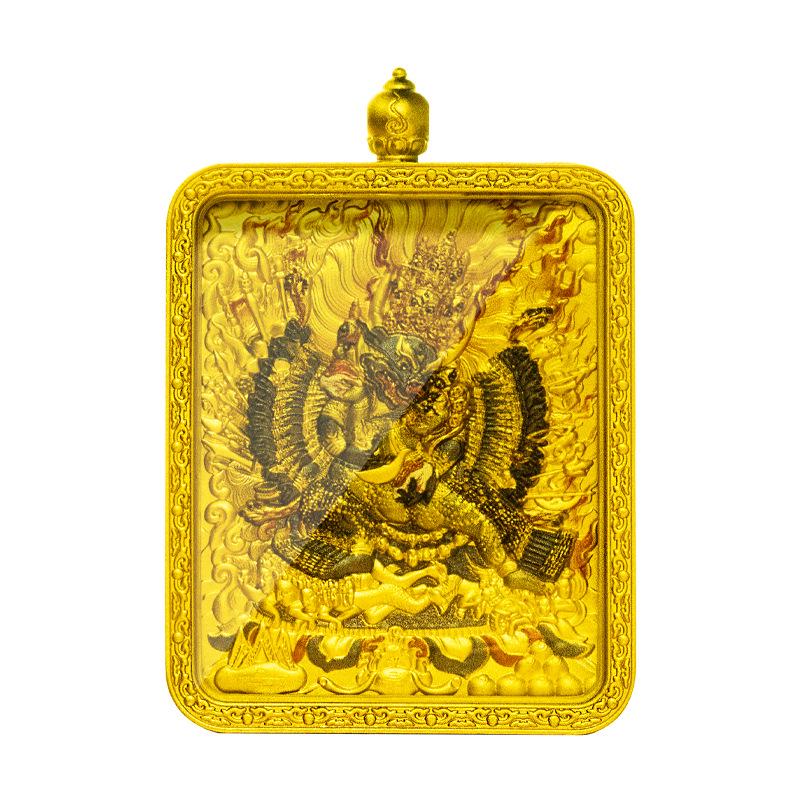 Tibetan Brass Gold-Plated Thangka Pendant Necklace