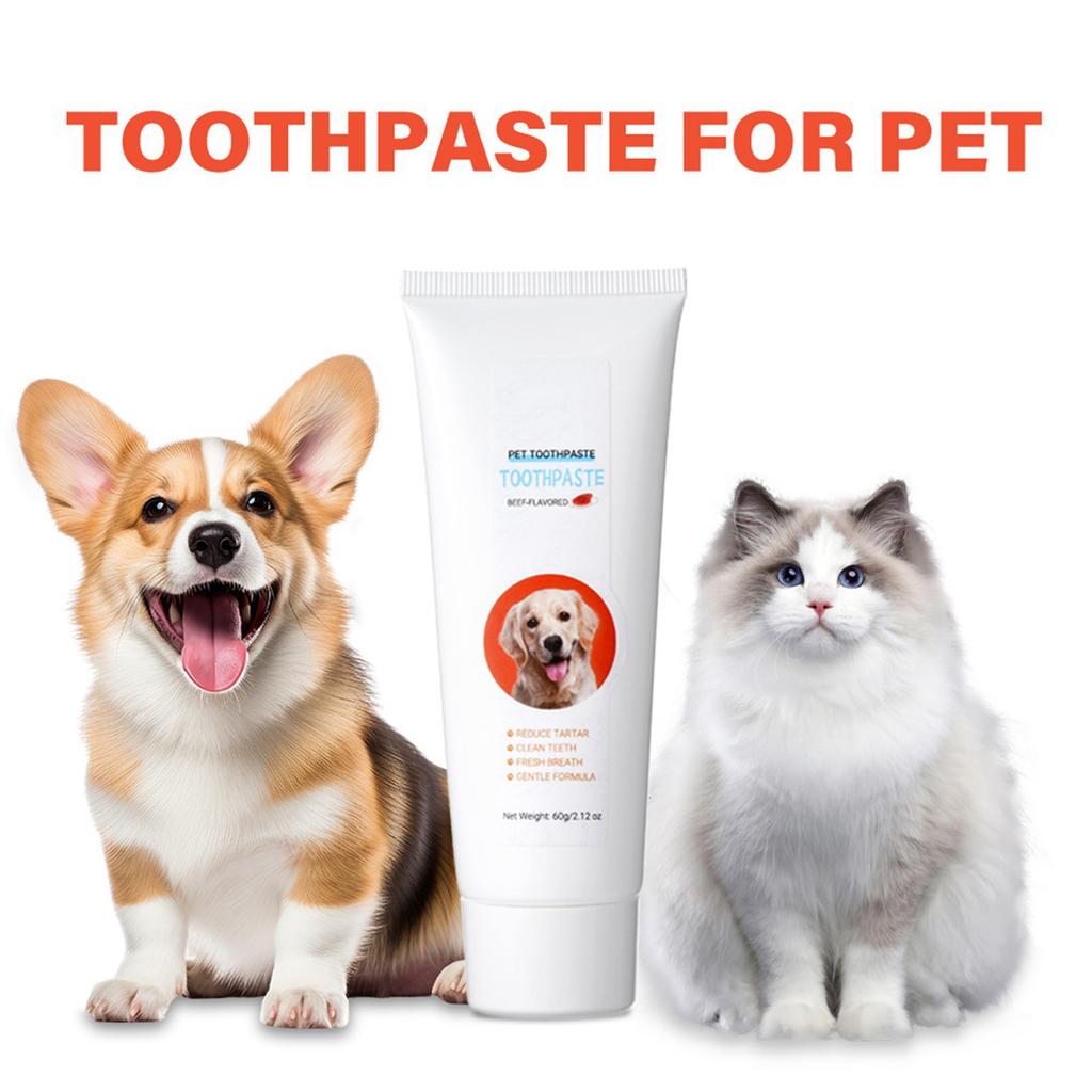 Pet Toothpaste With Beef, Toothbrush And Toothpaste Set For Cats And Dogs, Suitable For Small Dogs To Remove Tartar