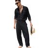 Men's Linen Two Piece Set Long Sleeve Shirt and Relaxed Pants Minimal Holiday Casual Outfit