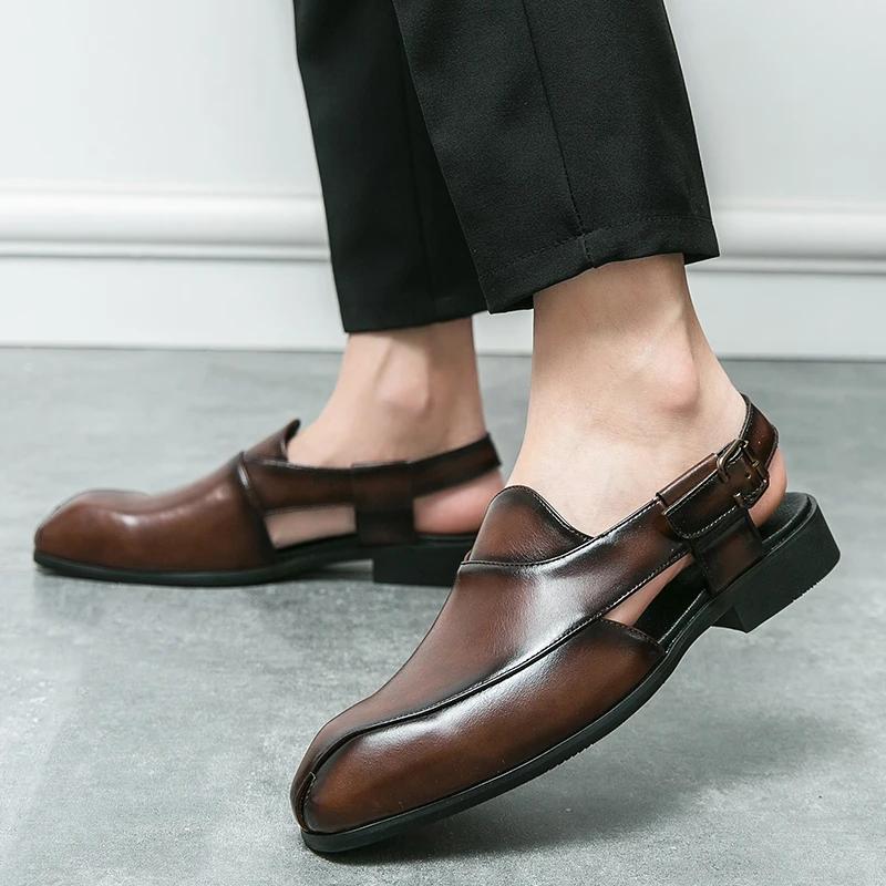 Hollow Out Casual Leather Shoes Men Mens Slip On Sandals Leather Handmade for Men Casual Shoes Retro British Style Penny Shoes