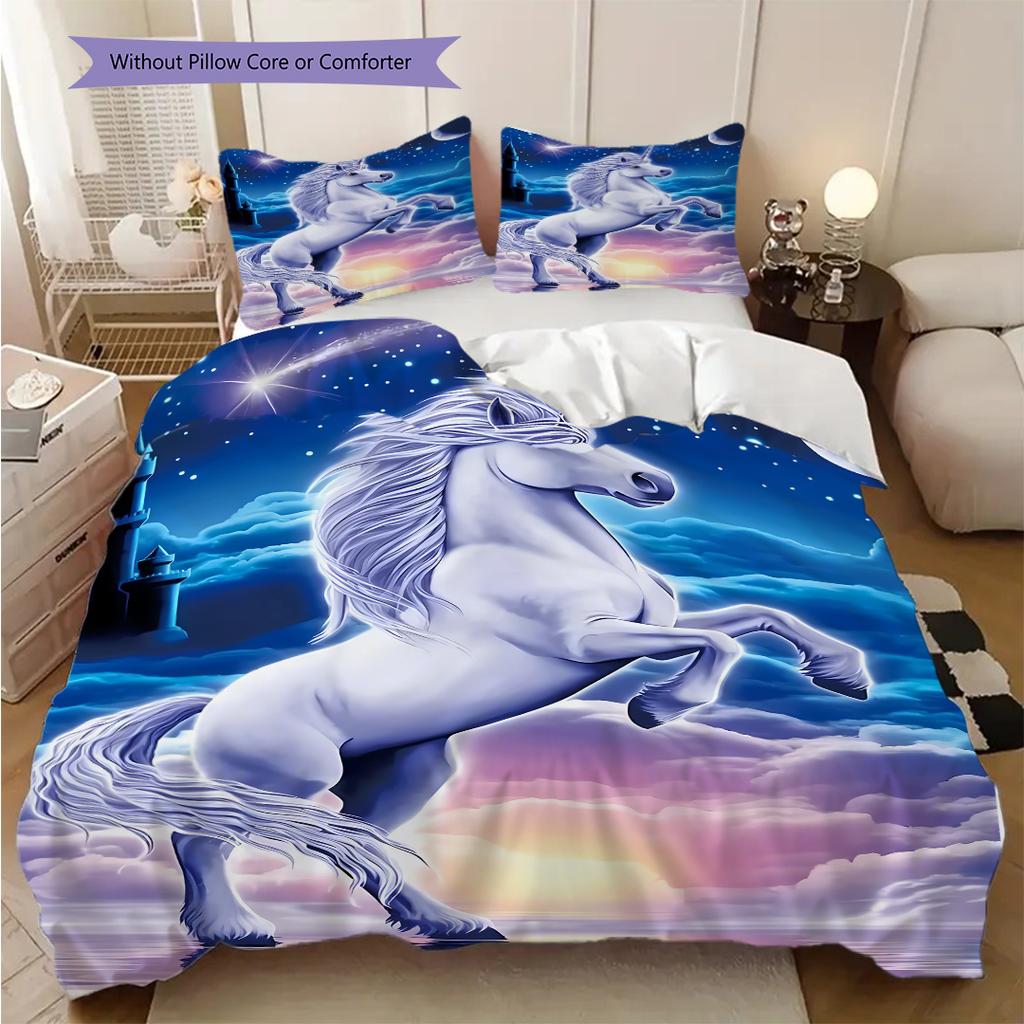 Enchanting Unicorn bedding, duvet cover, pillowcase, home decoration, birthday gift (1 * duvet cover+2 * pillowcase, coreless)