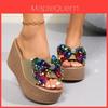 Summer Womens Flip Flops With Glitter Butterfly Bow Pu Rubber Sole Casual Flat Sandals For Large Sizes