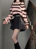 Baggy Pullover Sweater for Women Hollow Out Stripe Short Knitted Top Fashion Casual Y2K Clothing Autumn Winter